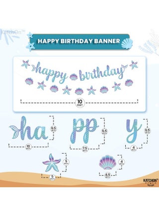 Blue Happy Birthday Banner - 10 Feet, No DIY | Mermaid Birthday party Decorations, Happy Birthday Sign | Mermaid Birthday Banner for Under The Sea Party Decorations - view 3