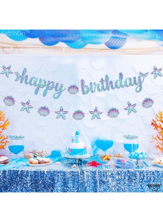 Blue Happy Birthday Banner - 10 Feet, No DIY | Mermaid Birthday party Decorations, Happy Birthday Sign | Mermaid Birthday Banner for Under The Sea Party Decorations - view 4