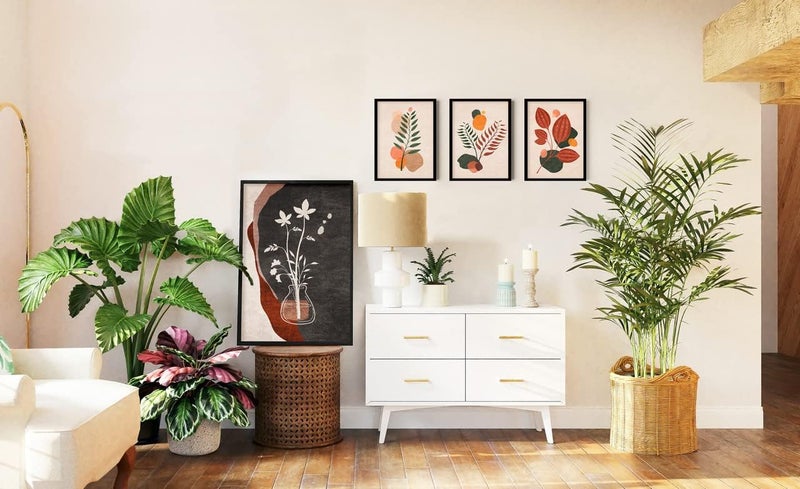 QUOTE - UNQUOTE ART Framed Wall Set of 3 Minimalist Flowers Abstract Leaves 28x36 cm Black Frame - Image 4