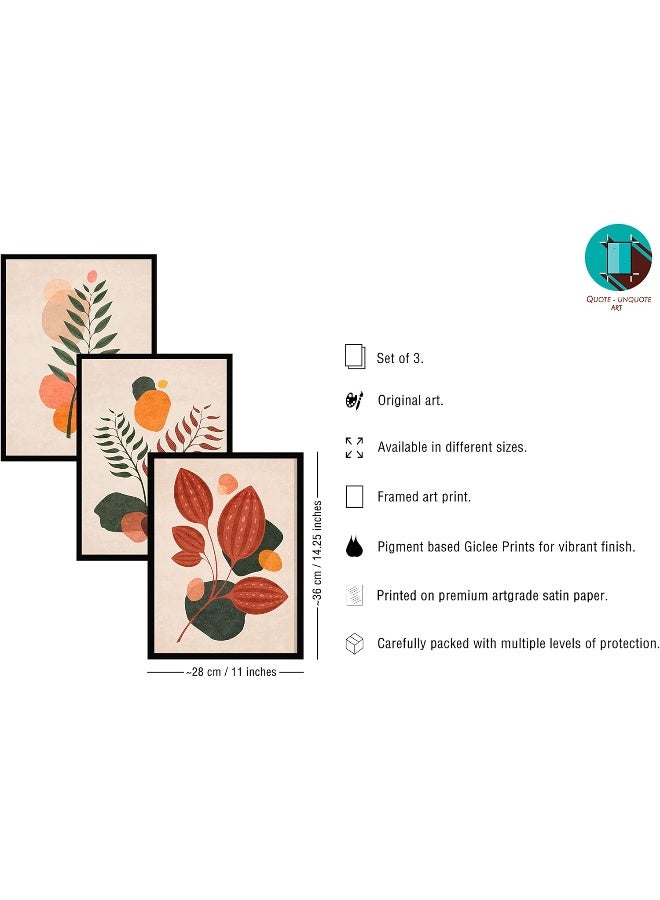 QUOTE - UNQUOTE ART Framed Wall Set of 3 Minimalist Flowers Abstract Leaves 28x36 cm Black Frame - Image 5