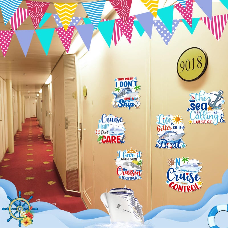 Dazoratix Cruise Door Decorations Magnetic - 6 Pcs Large Ship Cabin Magnets Stickers Anchor Tropical Magnet Palm Stateroom Accessories for Family Summer Party Carnival Refrigerator Decals Locker Decor - Image 5