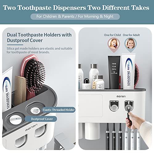 BHeadCat Toothbrush Holders Wall Mounted, Toothbrush Holder with Automatic Toothpaste Dispensers, 6 Brush Slots, 2 Magnetic Cups,1 Cosmetic Drawer Organizer and 1 Large Storage Tray - Image 4
