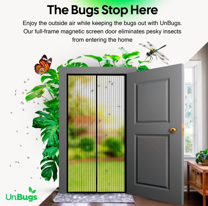 iGotTech UnBugs Magnetic Screen Door - Fits Doors up to 34 x 82 Inches Max (Item Size 36 x 83) - Pet & Kid Friendly Self-Closing - Hands Free Magnet Closure - Bugs Out & Breeze In - Image 2