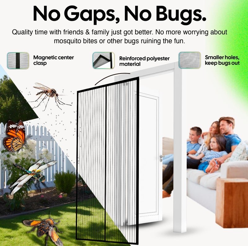 iGotTech UnBugs Magnetic Screen Door - Fits Doors up to 34 x 82 Inches Max (Item Size 36 x 83) - Pet & Kid Friendly Self-Closing - Hands Free Magnet Closure - Bugs Out & Breeze In - Image 5