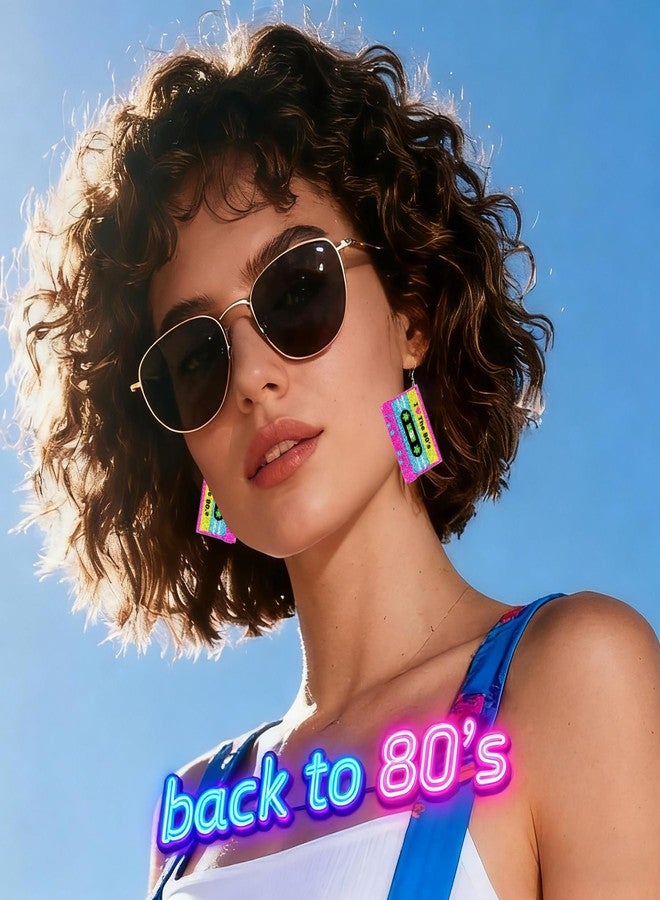 Nanafast 80s Earrings for Women Retro 90s Neon Acrylic Earrings Vintage Cassette Tape Style Jewelry 70s 80s 90s Outfits & Party Accessories for Women, Acrylic, No Gemstone - Image 4