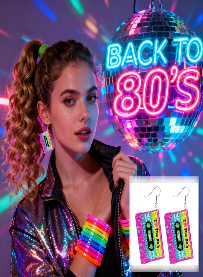 Nanafast 80s Earrings for Women Retro 90s Neon Acrylic Earrings Vintage Cassette Tape Style Jewelry 70s 80s 90s Outfits & Party Accessories for Women, Acrylic, No Gemstone - Image 3
