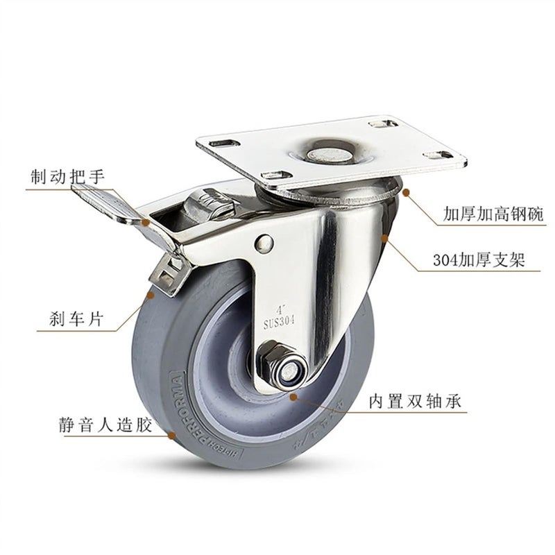 3 Inch Directional Industrial Casters Wheels 304 Stainless Steel Polyurethane PU Mute No Rust - Image 4