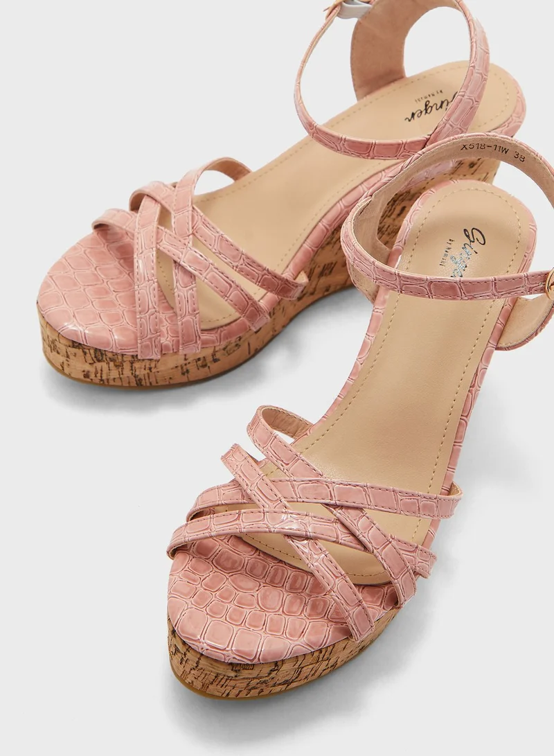 Ginger Croc Effect Strappy Wedge Sandal
