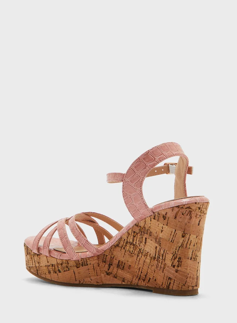 Ginger Croc Effect Strappy Wedge Sandal