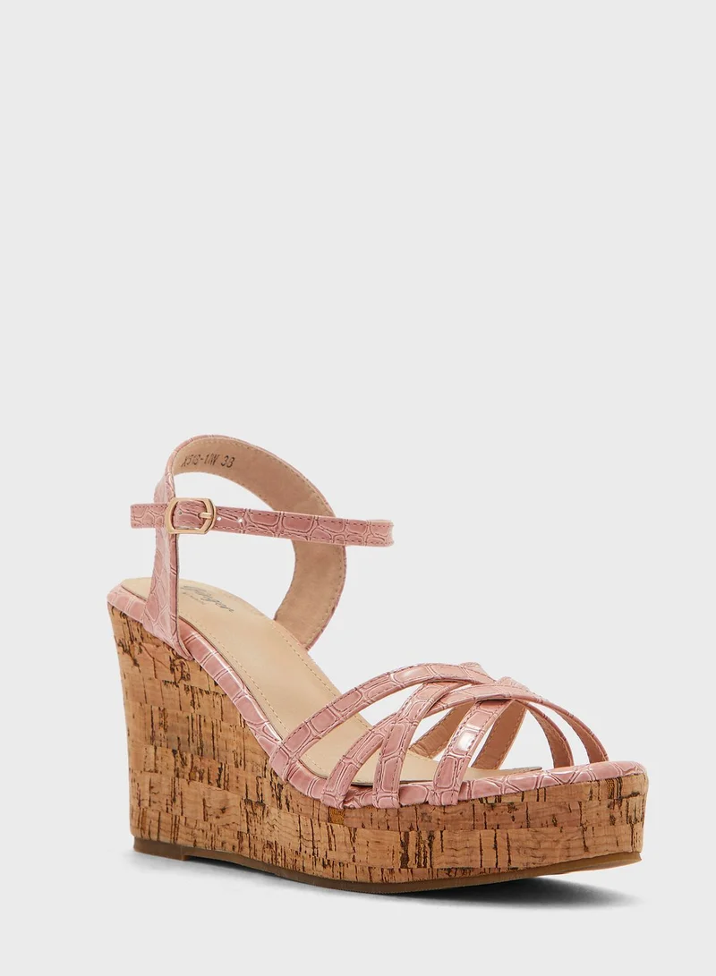 Ginger Croc Effect Strappy Wedge Sandal