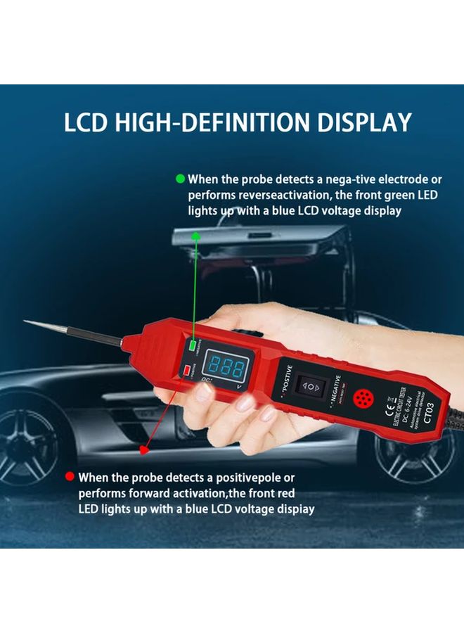 Red Universal Automotive Circuit Tester Kit 6 24V Voltage Display LED Buzzer Alert - Image 5
