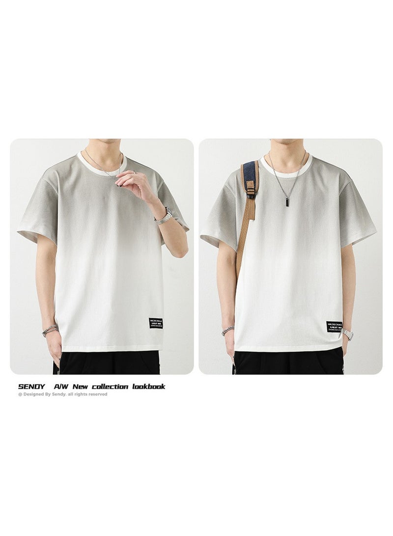 Fashionable Men's Round Neck Gradient Color Bottom T-shirt  - Image 3