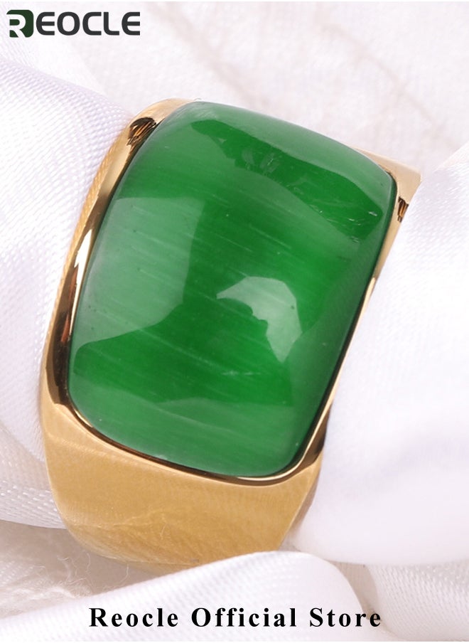 REOCLE Men's Gem Ring Emerald Rings with Square Cut Agate Luxury Thumb Ring for Father Dad and Gentlemen as Gifts  - Image 3