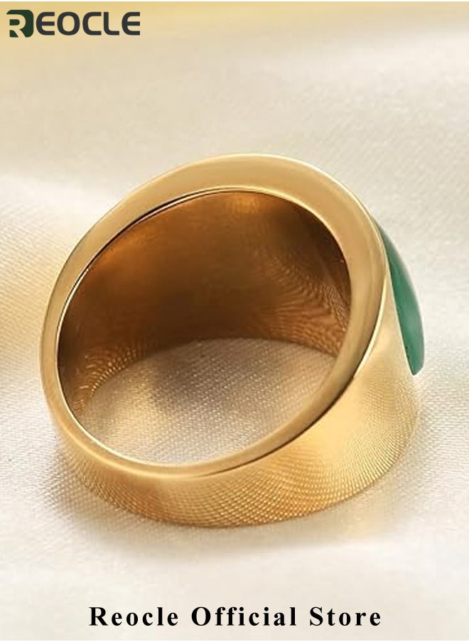 REOCLE Men's Gem Ring Emerald Rings with Square Cut Agate Luxury Thumb Ring for Father Dad and Gentlemen as Gifts  - Image 4