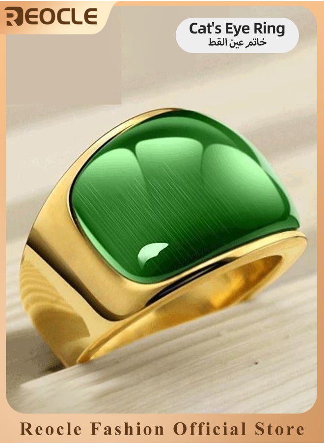 REOCLE Men's Gem Ring Emerald Rings with Square Cut Agate Luxury Thumb Ring for Father Dad and Gentlemen as Gifts  - Image 1