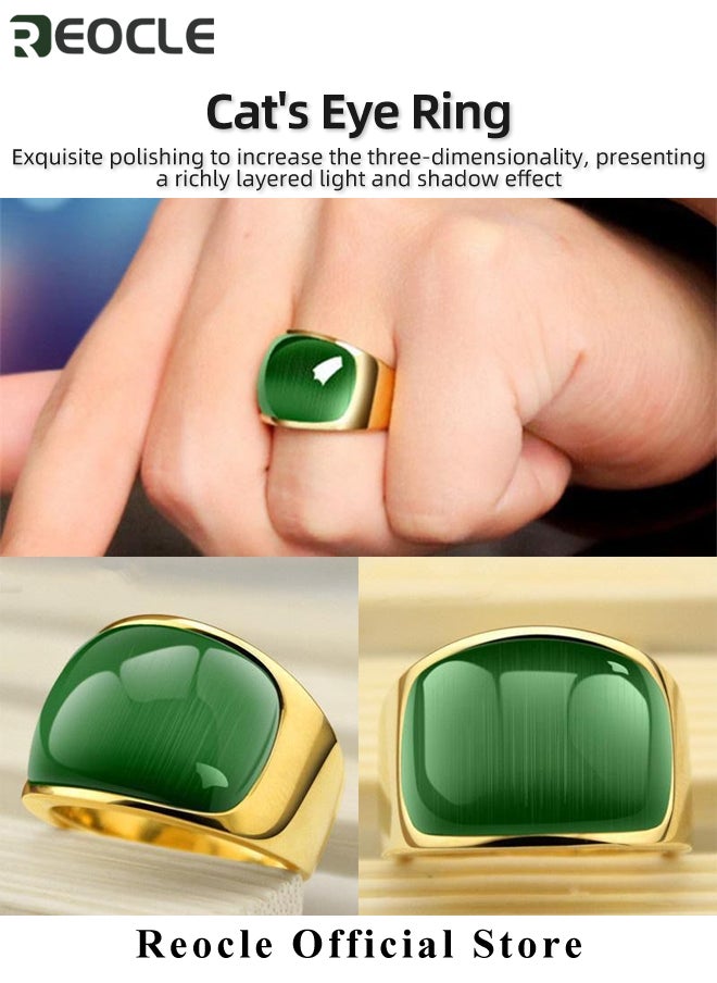 REOCLE Men's Gem Ring Emerald Rings with Square Cut Agate Luxury Thumb Ring for Father Dad and Gentlemen as Gifts  - Image 2