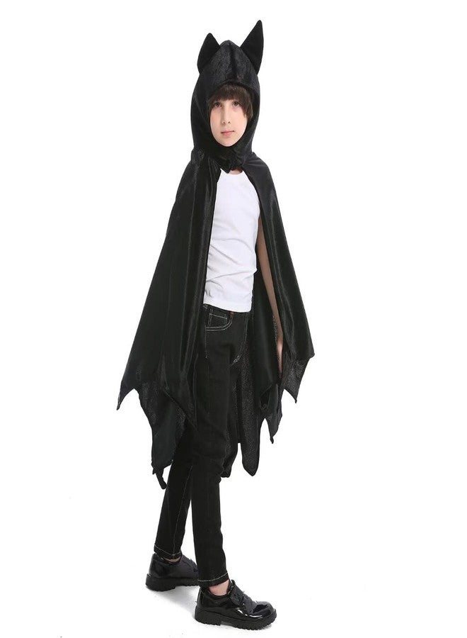 OLLULL Dress Up Costumes Cosplay Bat Cape with Hat for Kids Boys Girls Halloween hero Theme Party Favors Color Black 6-9 Years Old - Image 4