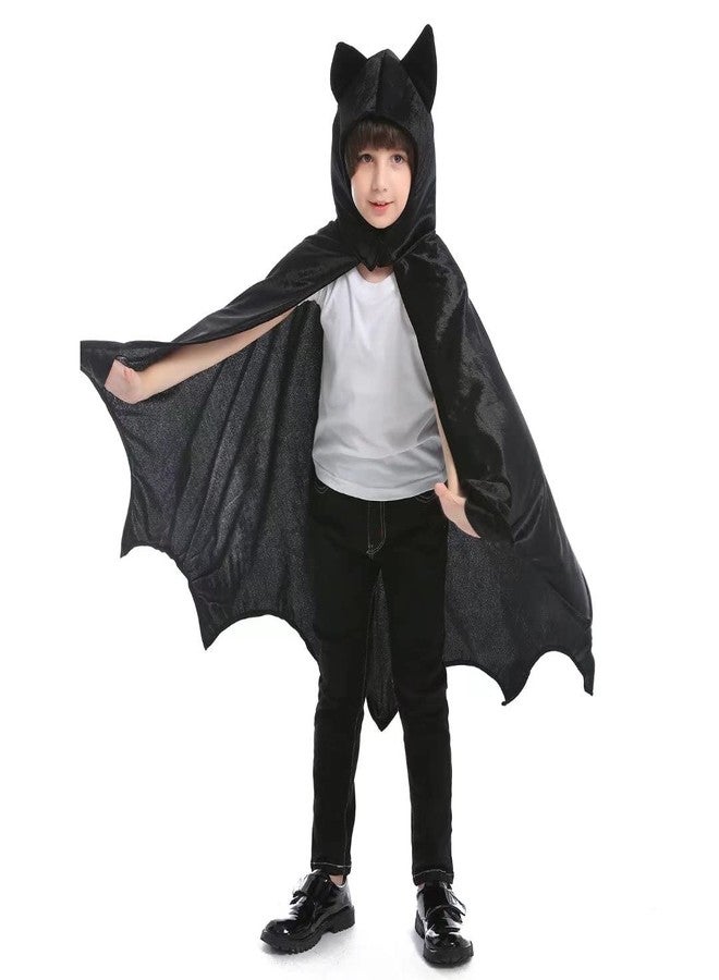 OLLULL Dress Up Costumes Cosplay Bat Cape with Hat for Kids Boys Girls Halloween hero Theme Party Favors Color Black 6-9 Years Old - Image 3