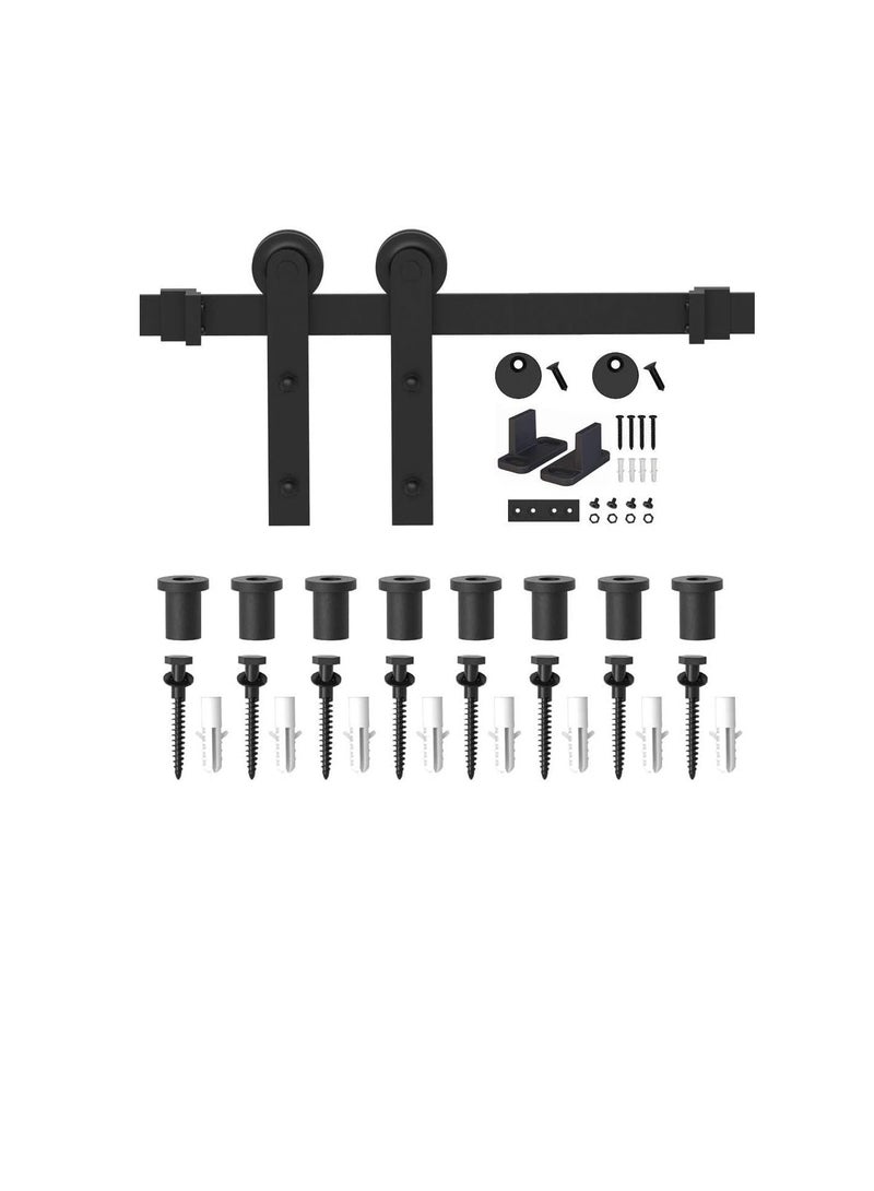 ROBUSTLINE Robustline Black Straight Design Sliding Roller Barn Single Wood Door Hardware Closet Track Kit Set (2 Mtr / 6.5 Foot) - Image 3