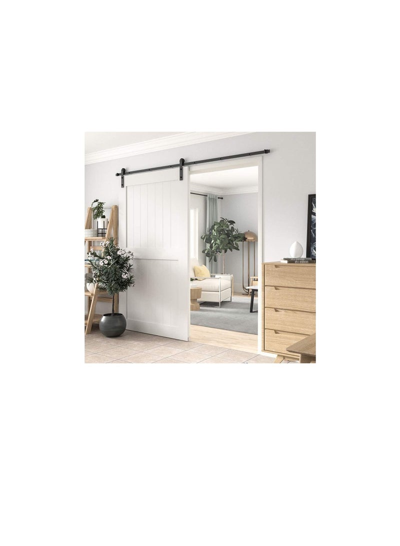 ROBUSTLINE Robustline Black Straight Design Sliding Roller Barn Single Wood Door Hardware Closet Track Kit Set (2 Mtr / 6.5 Foot) - Image 2