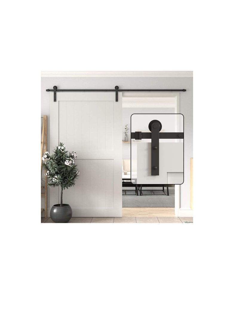 ROBUSTLINE Robustline Black Straight Design Sliding Roller Barn Single Wood Door Hardware Closet Track Kit Set (2 Mtr / 6.5 Foot) - Image 1
