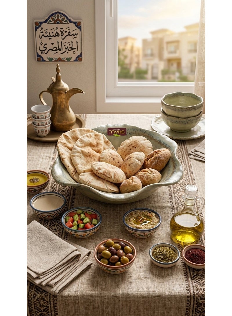 SHALL Deep round melamine serving and dining bowl with a wavy, break-resistant pattern in a rustic stone circle design, suitable for the kitchen and dining room. Olive beige color. - Image 2