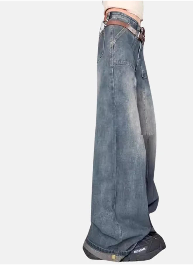 يونيكي Grey Wide Leg High-Rise Light Fade Jeans