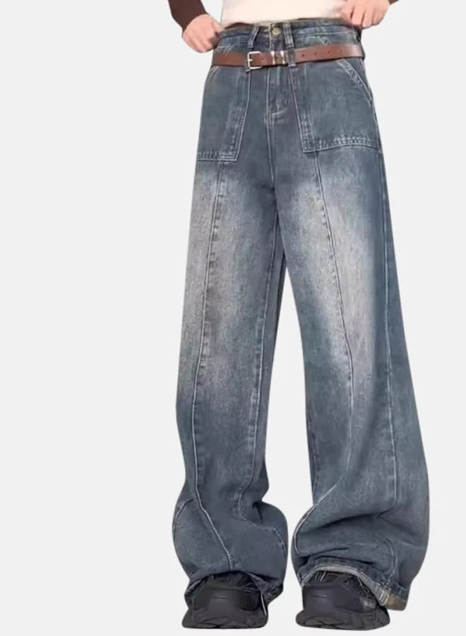 يونيكي Grey Wide Leg High-Rise Light Fade Jeans
