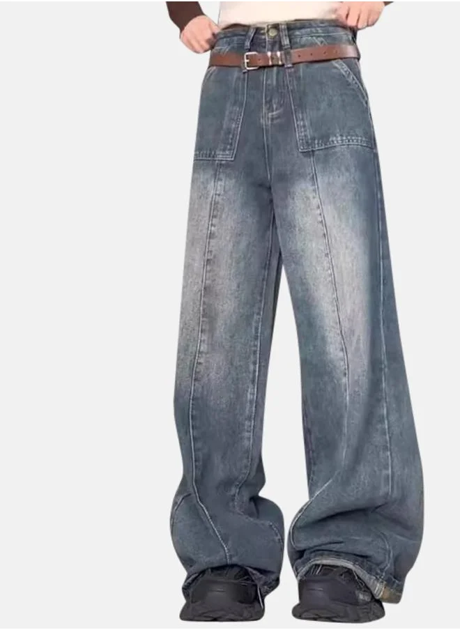 يونيكي Grey Wide Leg High-Rise Light Fade Jeans