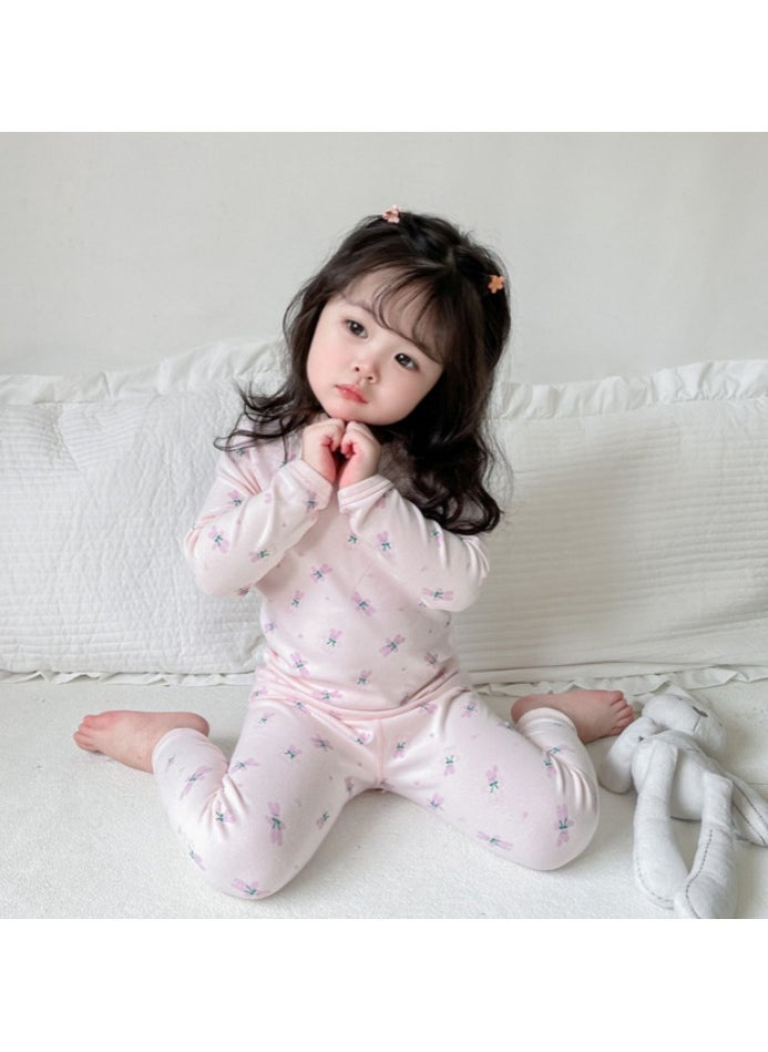 AUTOYSUR Baby Girls Boys Thermal Underwear Set Toddler Cotton Base Layer Soft Warm Jammies Pink  - Image 2