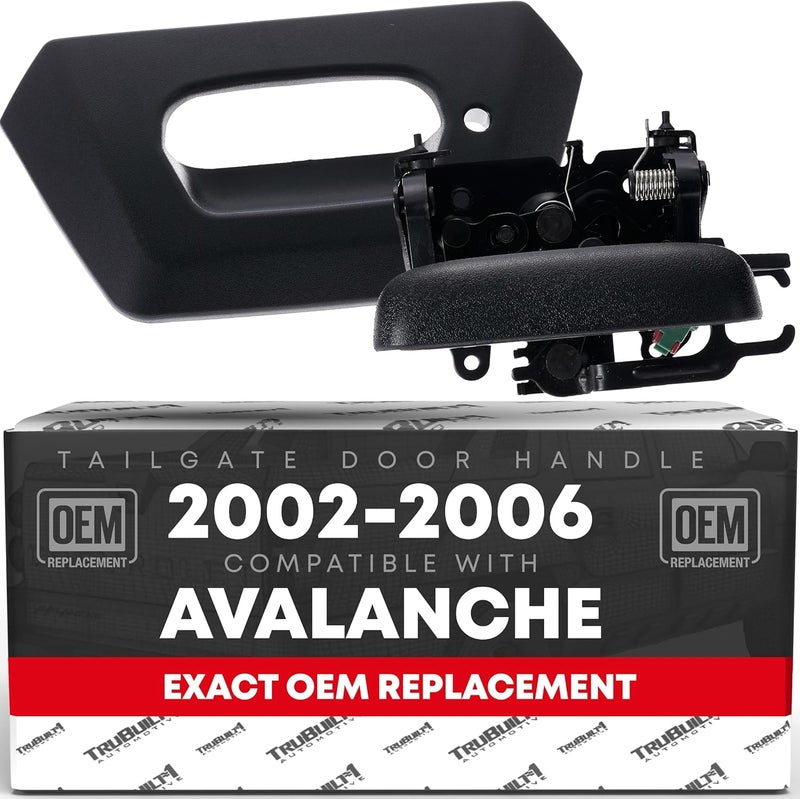 T1A Tailgate Handle Assembly Replacement - Compatible with 2002-2006 Chevrolet Avalanche - Textured Black, Liftgate Latch Handle - OEM 15094722, 93440179, GM1916105, GM1915115, 82779, 79602 - Image 1