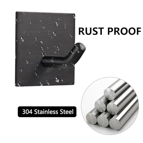 FOMANSH Heavy Duty Adhesive Hooks, Stick on Wall Adhesive Hangers, Strong Stainless Steel Holder, Self Adhesive Hooks for Kitchen Bathroom Home Door Towel Coat Key Robe 6 Packs Black - Image 5