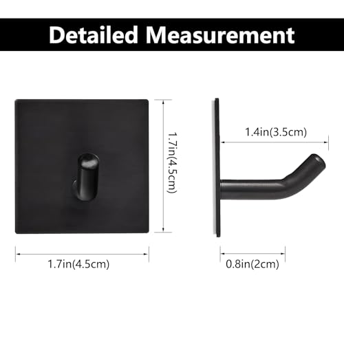 FOMANSH Heavy Duty Adhesive Hooks, Stick on Wall Adhesive Hangers, Strong Stainless Steel Holder, Self Adhesive Hooks for Kitchen Bathroom Home Door Towel Coat Key Robe 6 Packs Black - Image 4