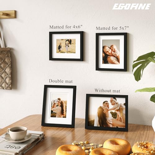 Egofine 8x10 Picture Frames Set of 4, Made of Solid Wood Covered by Plexiglass 4x6 and 5x7 with Mat or 8x10 without Mat, for Table Top Display and Wall Mounting Photo Frame Black - Image 5