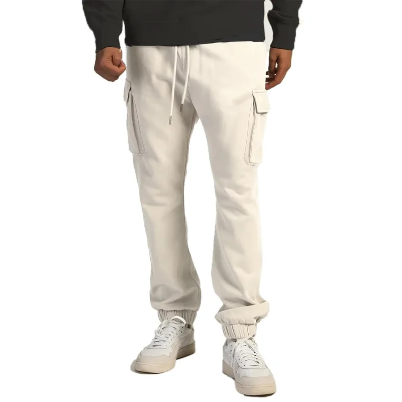 نوبيرو Men's White Cargo Jogger Sweatpants