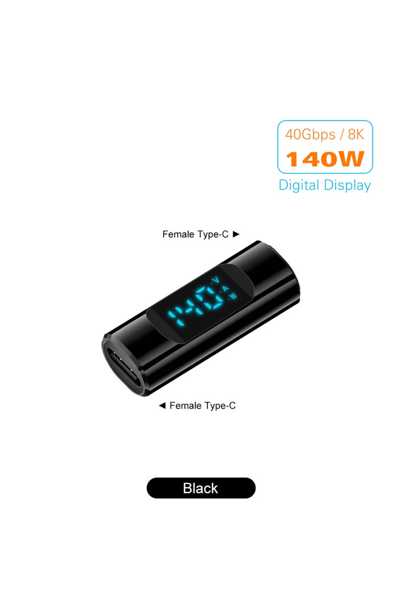 Double Female Black 90 Degree USB C Adapter Right Angle U Shape USB4 Type C Adapter 40Gbps with LED