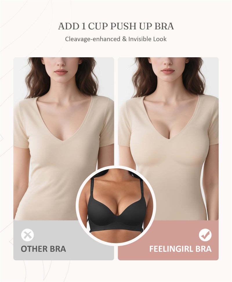 FeelinGirl Wireless Push Up Bras for Women No Underwire Supportive Bra Seamless Full Coverage Bralettes Black 38DD - Image 2