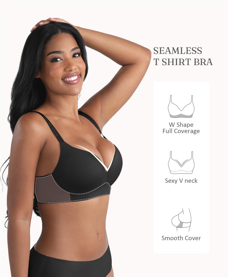 FeelinGirl Wireless Push Up Bras for Women No Underwire Supportive Bra Seamless Full Coverage Bralettes Black 38DD - Image 3