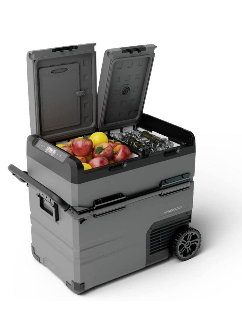 Powerology - 55L Smart Fridge & Freezer with Independent Dual Compartment, 15600mAh Li-ion Battery Up to 12H Battery Life, Low Energy Consumption, Heavy-Duty Handle, 20°C to 20°C Refrigeration Range - Black - Image 1