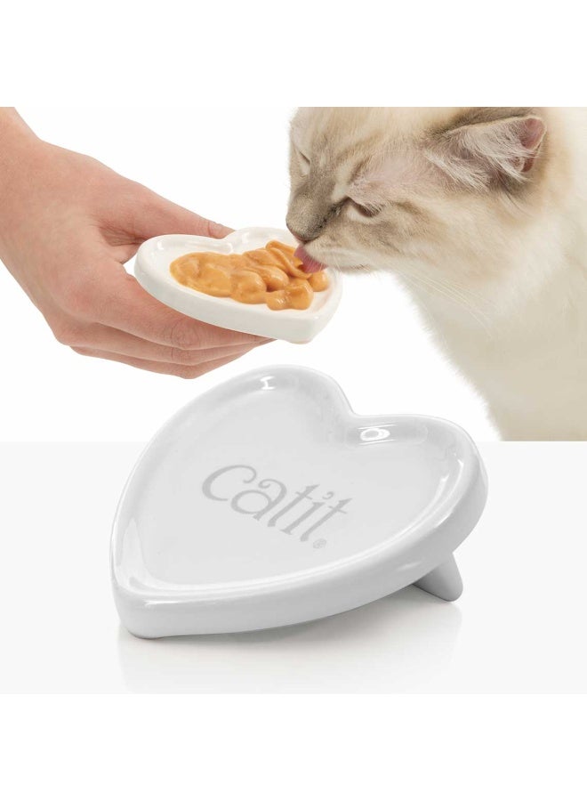 Catit - Ceramic Heart Shaped Small Food Dish for Cats - White Color - High quality - with handle - Dish Washer Safe