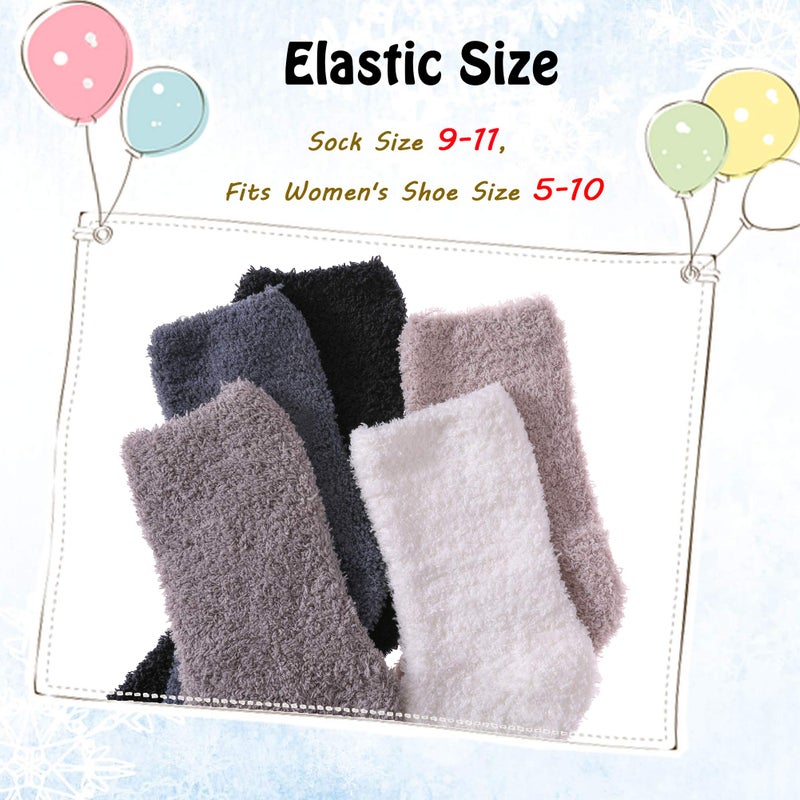 LANLEO 5/6 Pairs Womens Super Soft Fuzzy Plush Warm Winter Home Sleeping Slipper Socks 5 Pairs Solid Color Style - Image 5