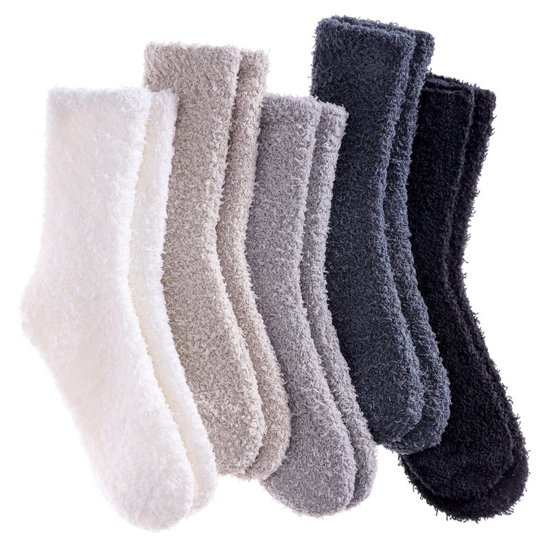 LANLEO 5/6 Pairs Womens Super Soft Fuzzy Plush Warm Winter Home Sleeping Slipper Socks 5 Pairs Solid Color Style - Image 1