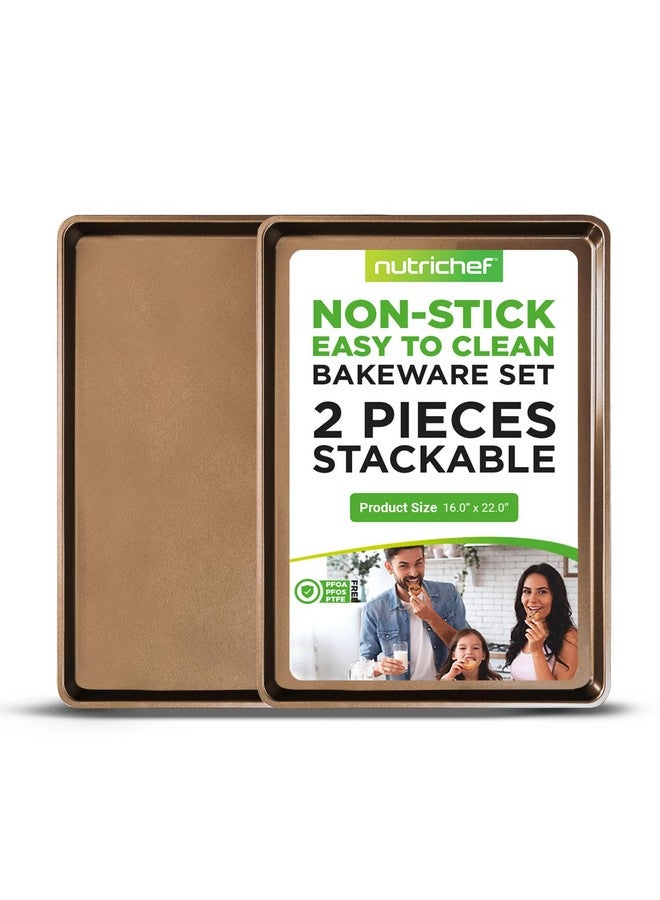 NutriChef 2-Piece Nonstick XL Cookie Sheets for Baking - 22" x 16" Extra Large Carbon Steel Oven Baking Trays - Non Stick Coating, Stackable Baking Pans, NCLGBP28 - Image 1