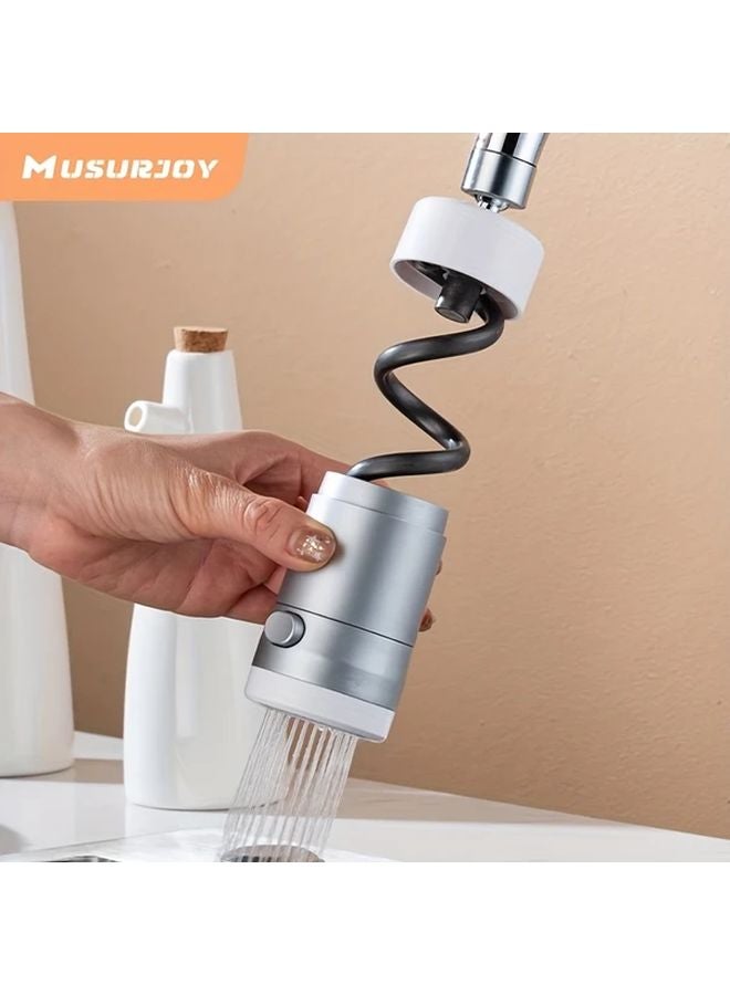 صنبور مطبخ فضي أبيض مع رشاش مرفق، وضعيتان للمياه، قابلة للتدوير 360 درجة، ممتد للأسفل قابل للسحب - Image 2