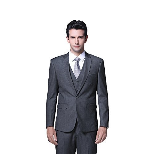 YFFUSHI Men's Slim Fit 3 Piece Suit One Button Blazer Tux Vest & Trousers, Dark Grey, Large - Image 5