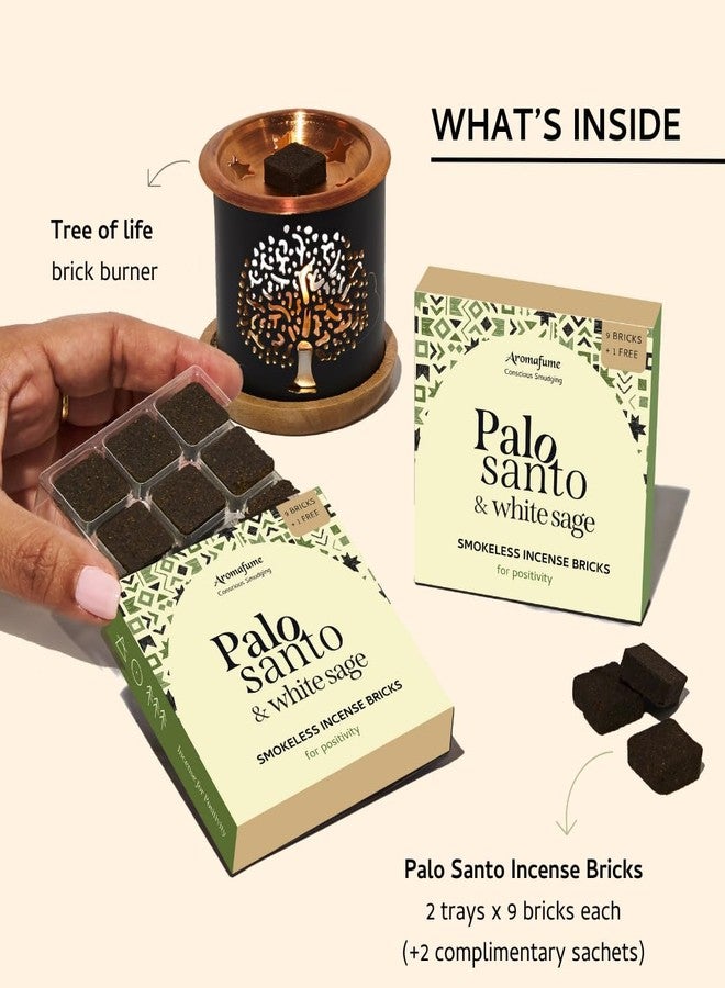 Aromafume Palo Santo & White Sage Smokeless Incense Bricks & Tree of Life Burner | 2x9 Bricks | Aromatherapy | Essential Oils Based | Natural Air fresheners for Home | Spiritual Smudging Meditation Accessories - Image 2