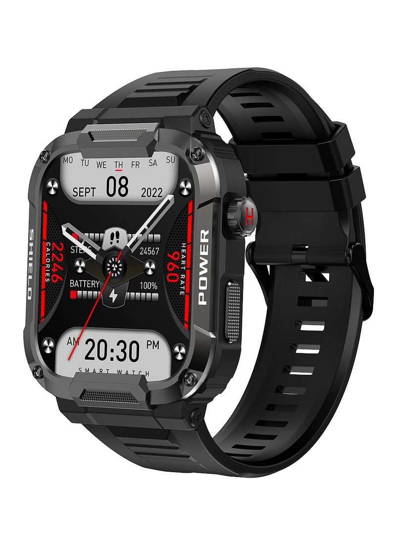 MK66 Military Smartwatch with Bluetooth Call, Waterproof Smart Sport Watches Rugged Outdoor Men's Watch for iPhone Android Smartwatch with Heart Rate Monitor (Black) - Image 1