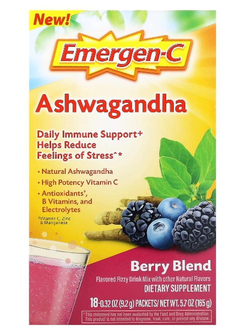 Emergen-C إيمرجن-سي، أشواغاندا، مزيج التوت، 18 عبوة، 0.32 أونصة (9.2 جرام) لكل منها - Image 1