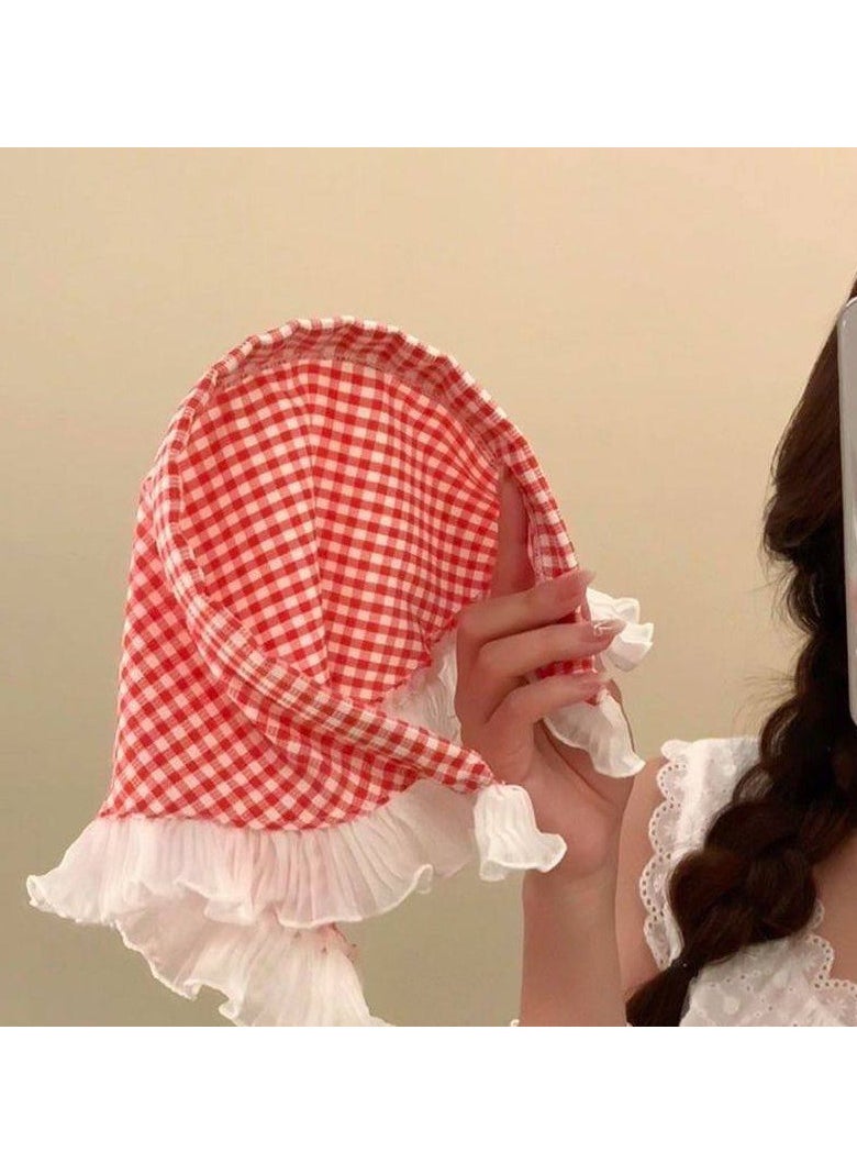 Generic - Boho Headscarf Headband with a classic checkered design, adorned with soft ruffles on the edges to add an attractive feminine touch. Perfect for casual and rustic looks, adding a touch of elegance and softness to any outfit. - Image 1