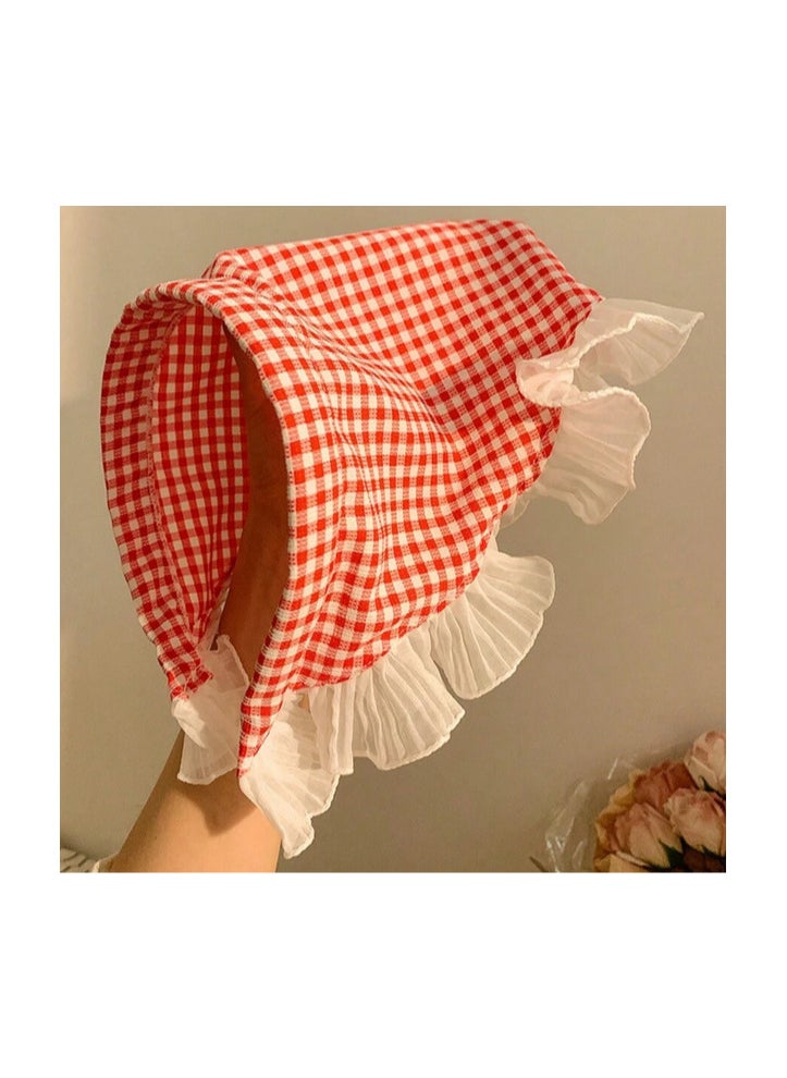 Generic - Boho Headscarf Headband with a classic checkered design, adorned with soft ruffles on the edges to add an attractive feminine touch. Perfect for casual and rustic looks, adding a touch of elegance and softness to any outfit. - Image 1